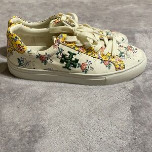 Tory Burch Floral Canvas Sneakers in Cream and Yellow